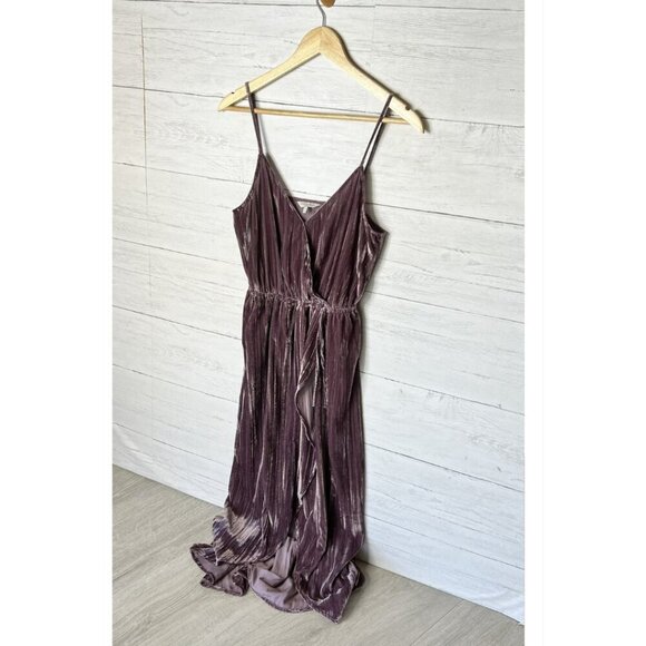 Lucky Brand Dress Womens Size XS Mauve Purple Faux Wrap Velvet Maxi Tulip Hem - Picture 5 of 16